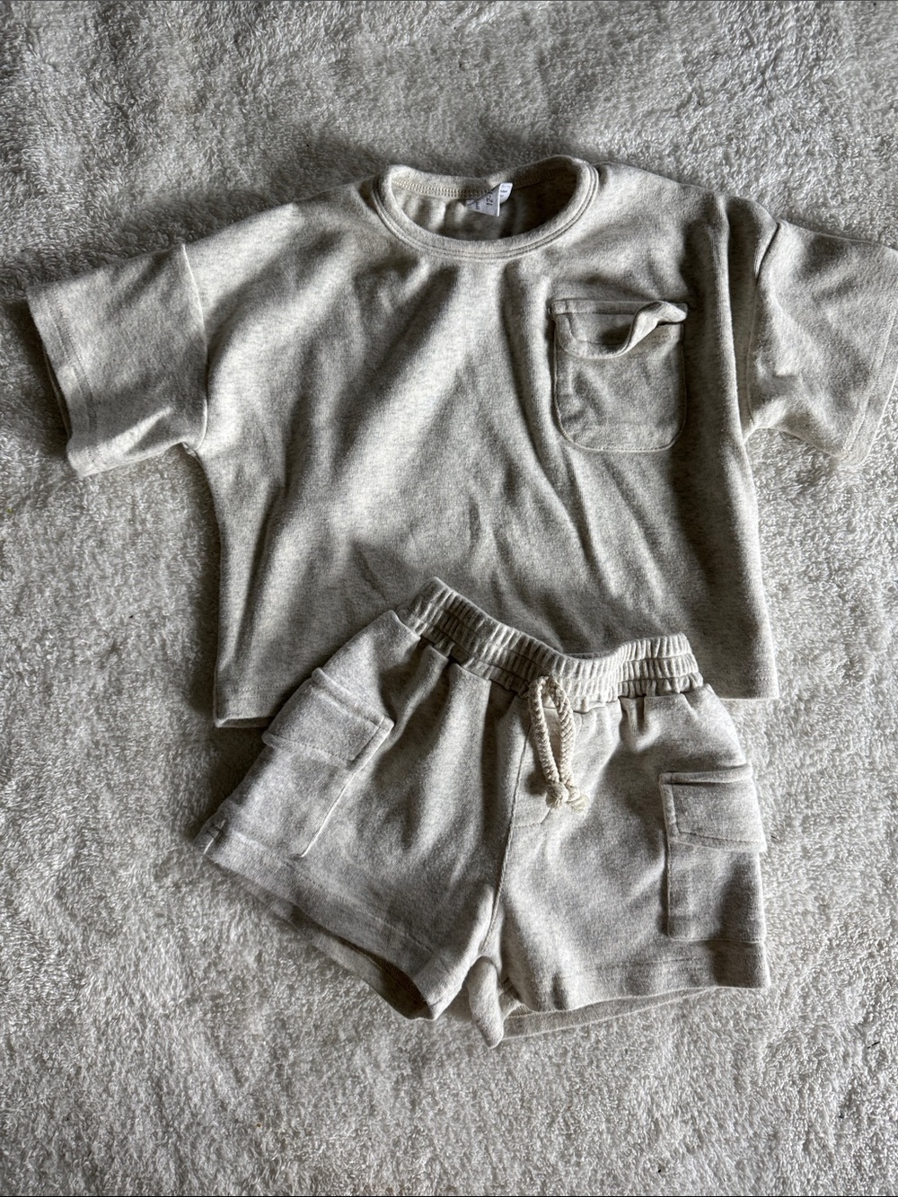 Short Sleeve Sweat Set in Light Gray
